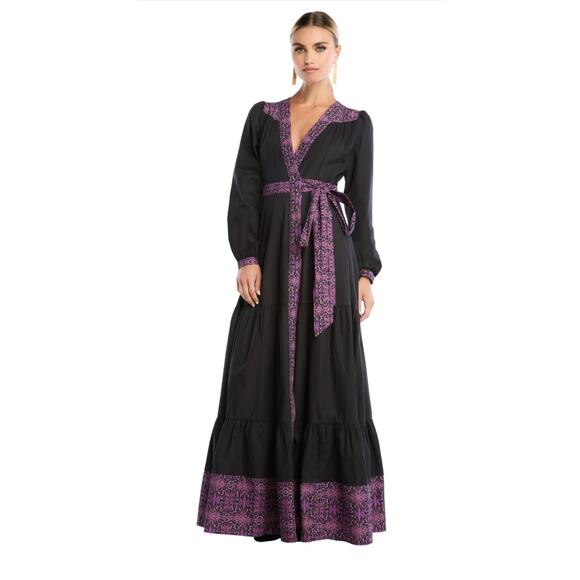 Allison New York Madison Full Wrap Black & Purple Maxi‎ Dress Size Medium - Picture 2 of 14